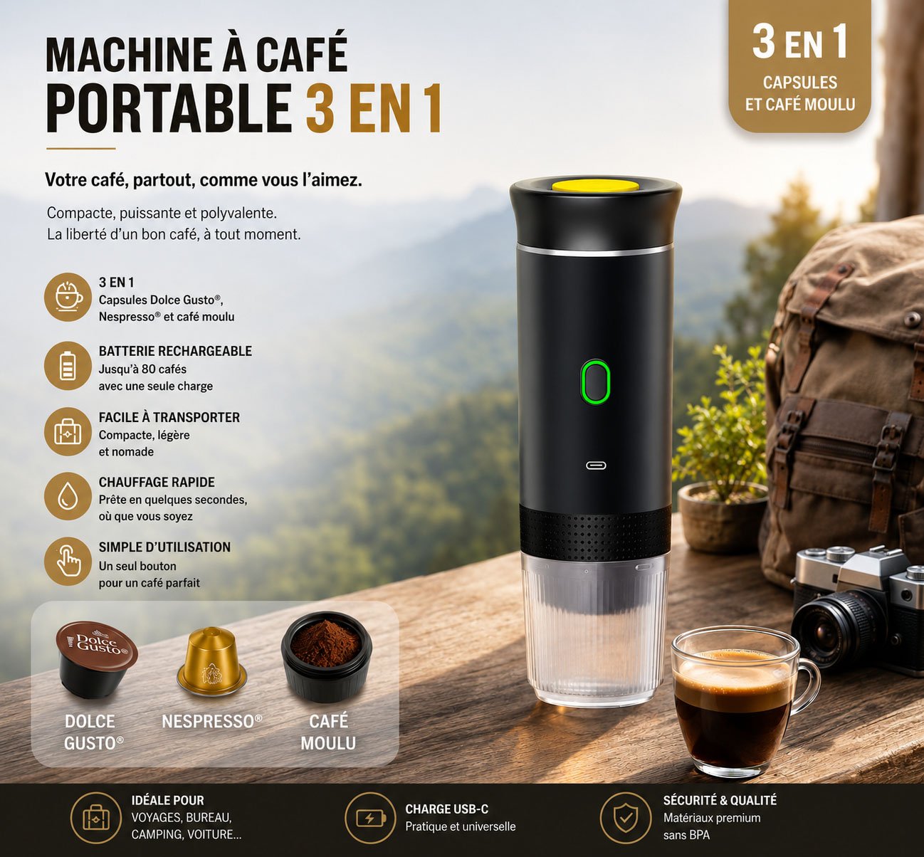 machine à café portable 3 en 1 machine à café portable 3 en 1