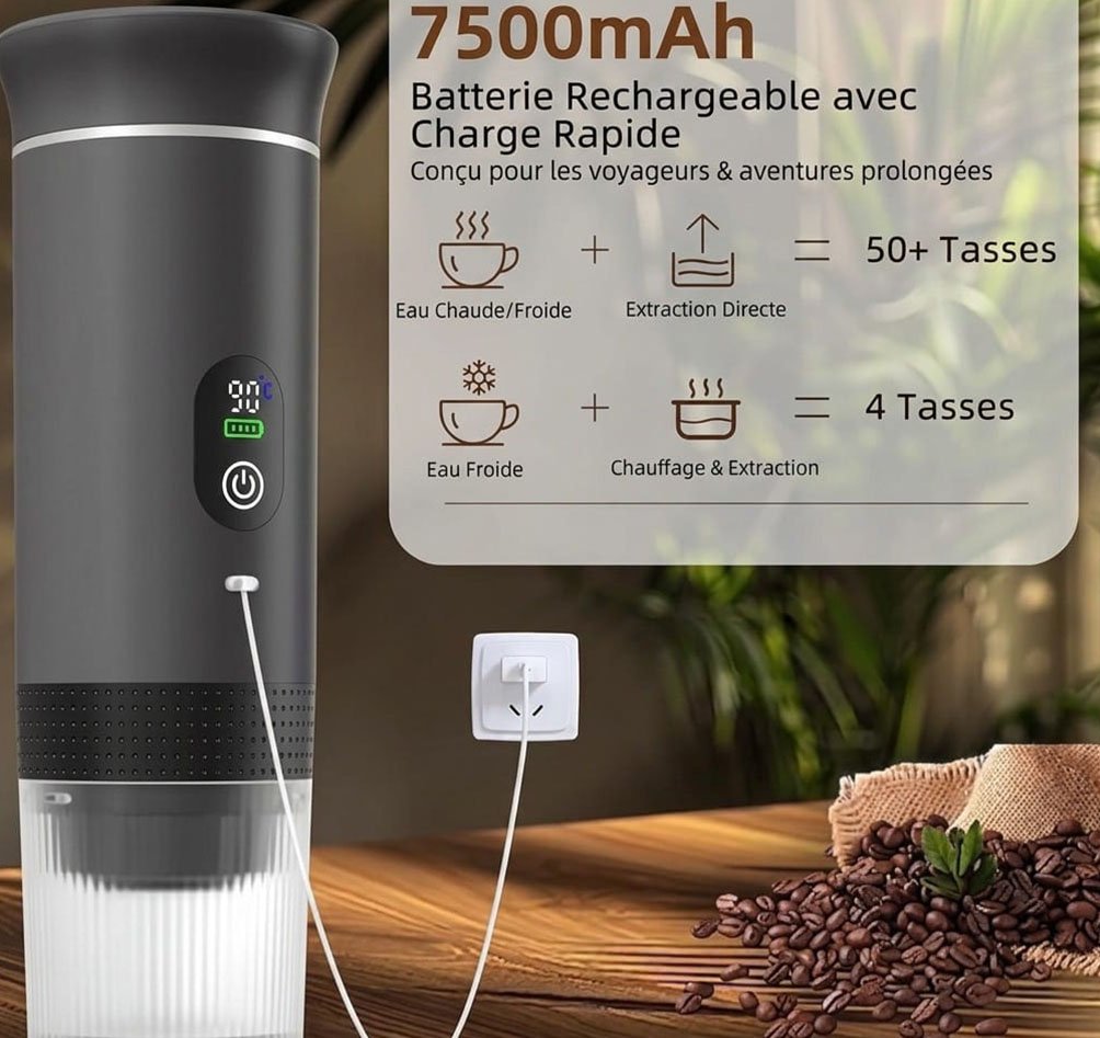 machine à café portable digital avec batterie rechargeable 7500 mah